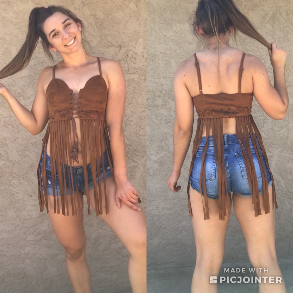 Brown fringe blouse